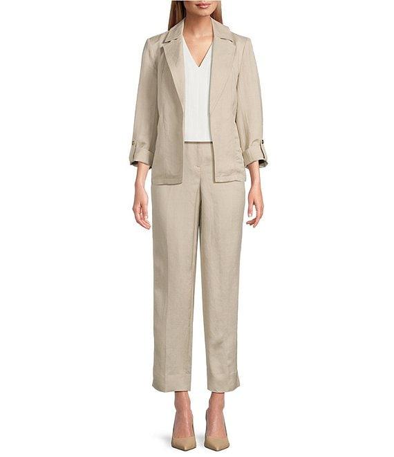 Kasper Linen Blend Notch Collar 3/4 Sleeve Open Seam Jacket Product Image