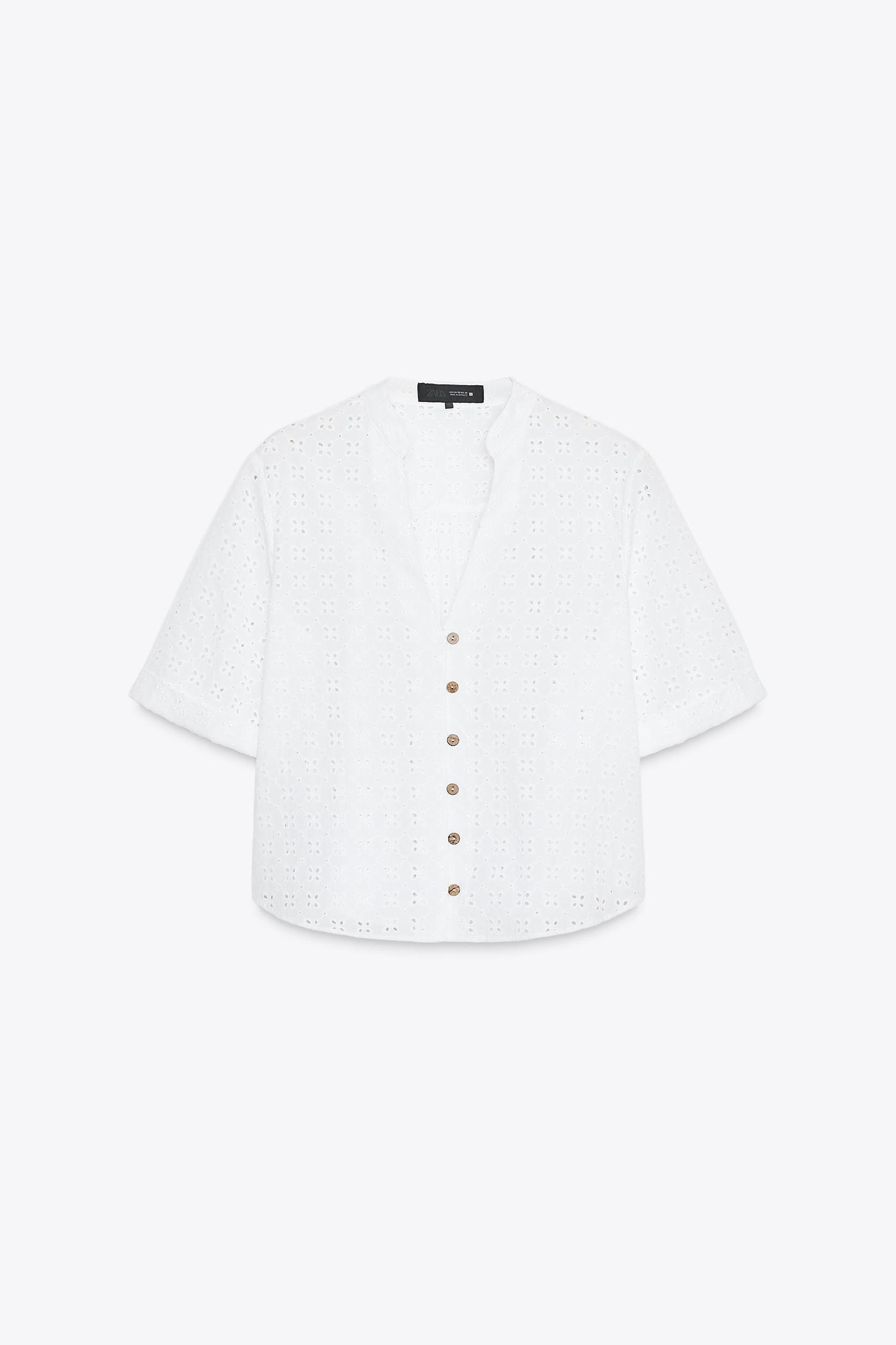 SHORT SLEEVE EYELET EMBROIDERED SHIRT Product Image