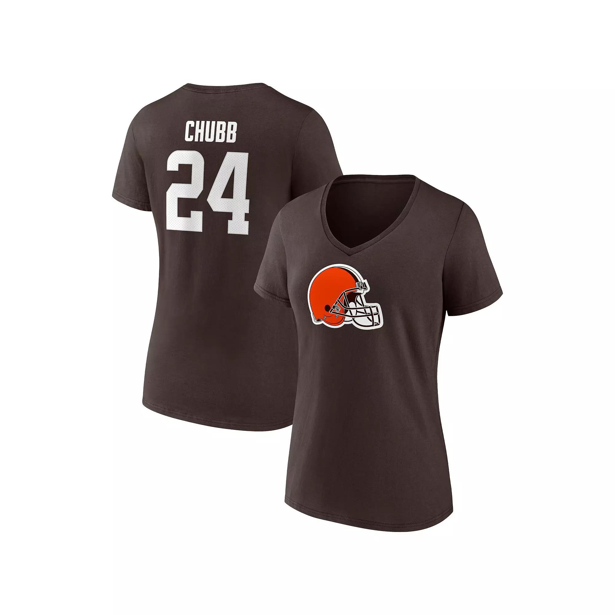 Womens Fanatics Branded Nick Chubb Cleveland s Player Icon Name & Number V-Neck T-Shirt Product Image