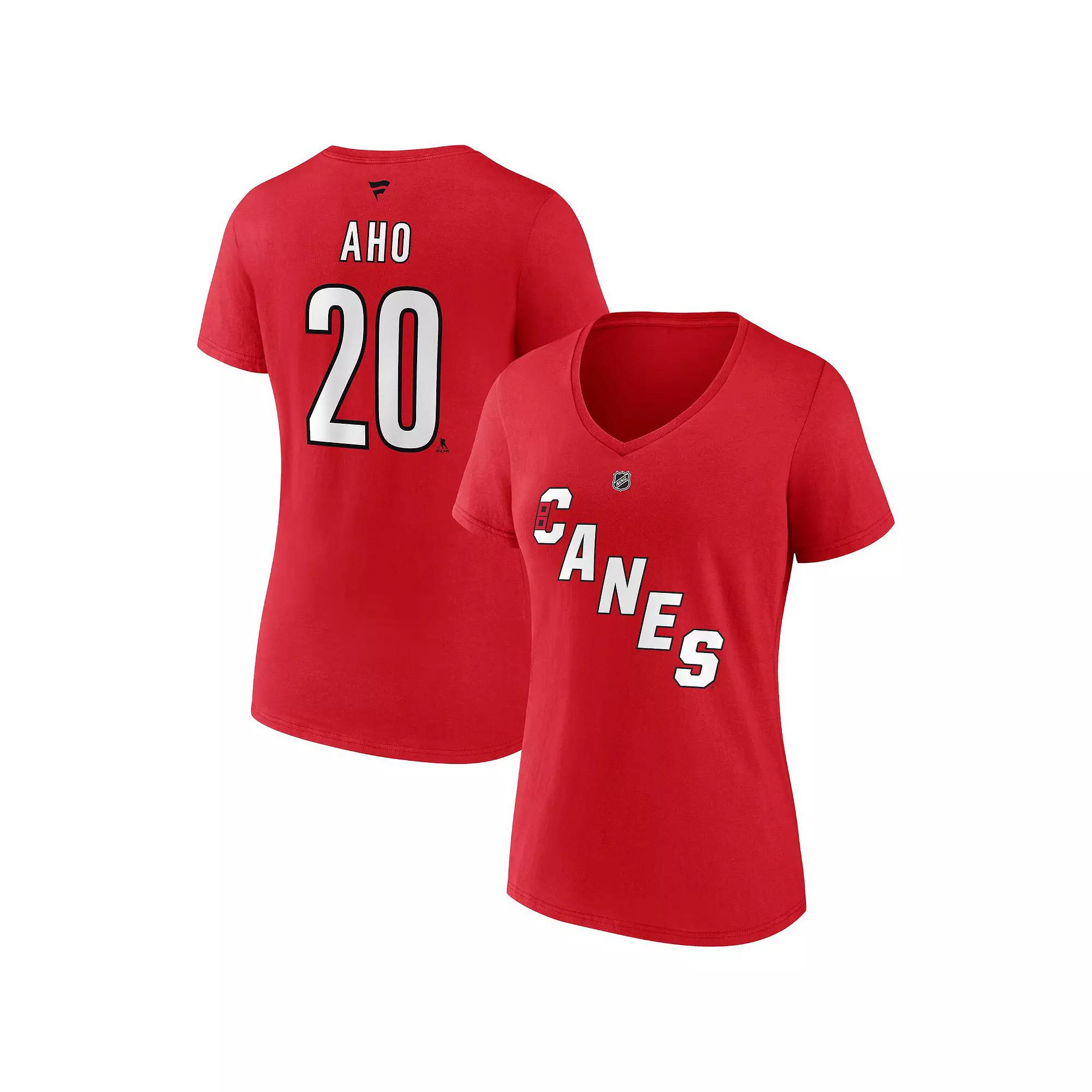 Women's Fanatics Branded Sebastian Aho Red Carolina Hurricanes Special Edition 2.0 Name & Number V-Neck T-Shirt,  Product Image
