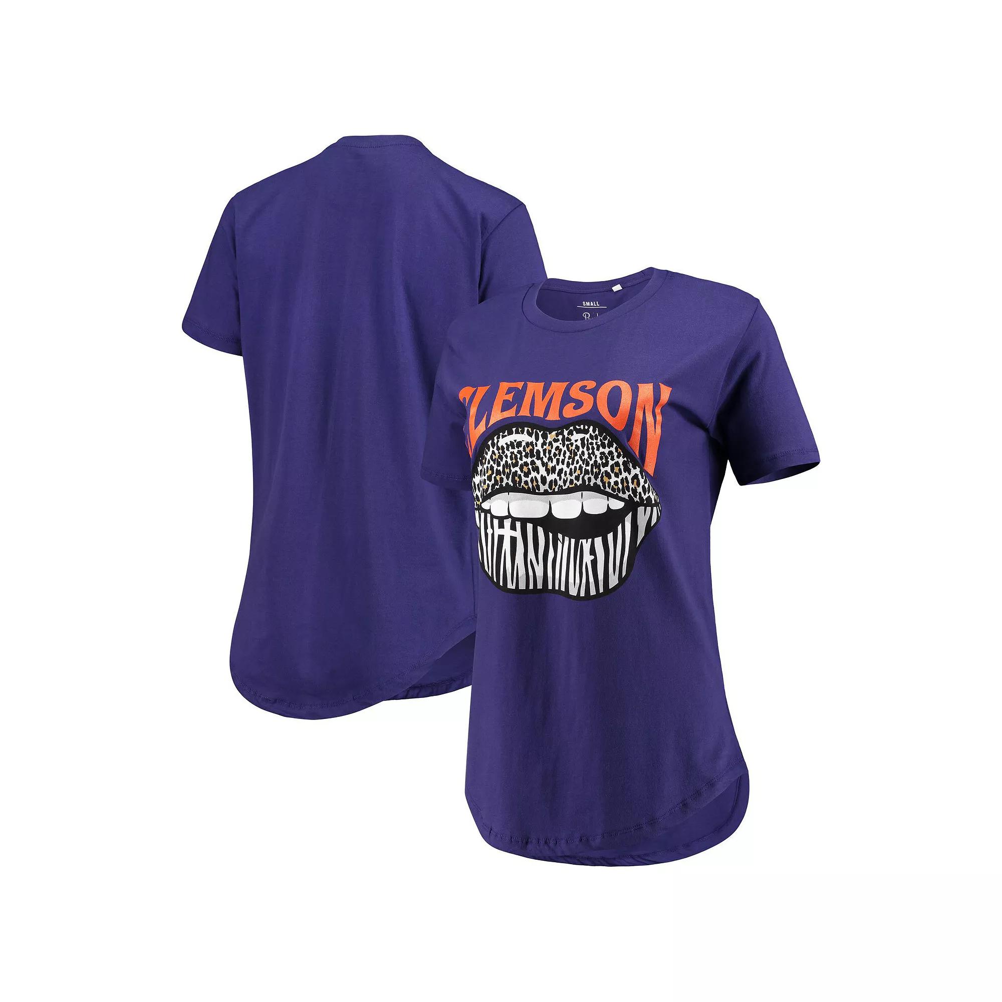 Women's Pressbox Purple Clemson Tigers Wild Lips Core T-Shirt, Size: Medium Product Image