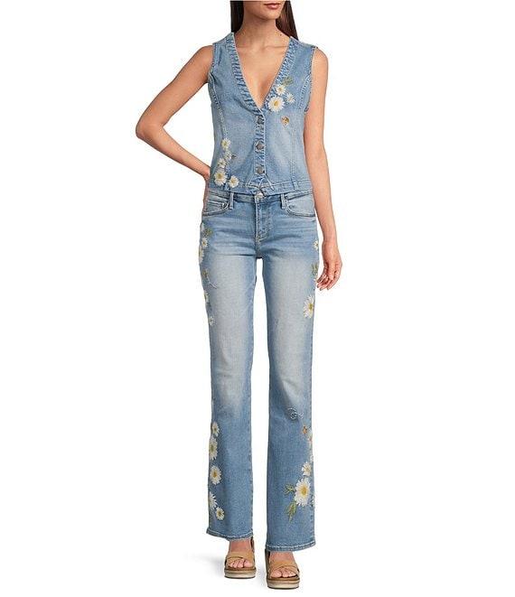 Driftwood Kelly Daisy Bee Stretch Denim Floral Bootcut Ankle Jeans Product Image