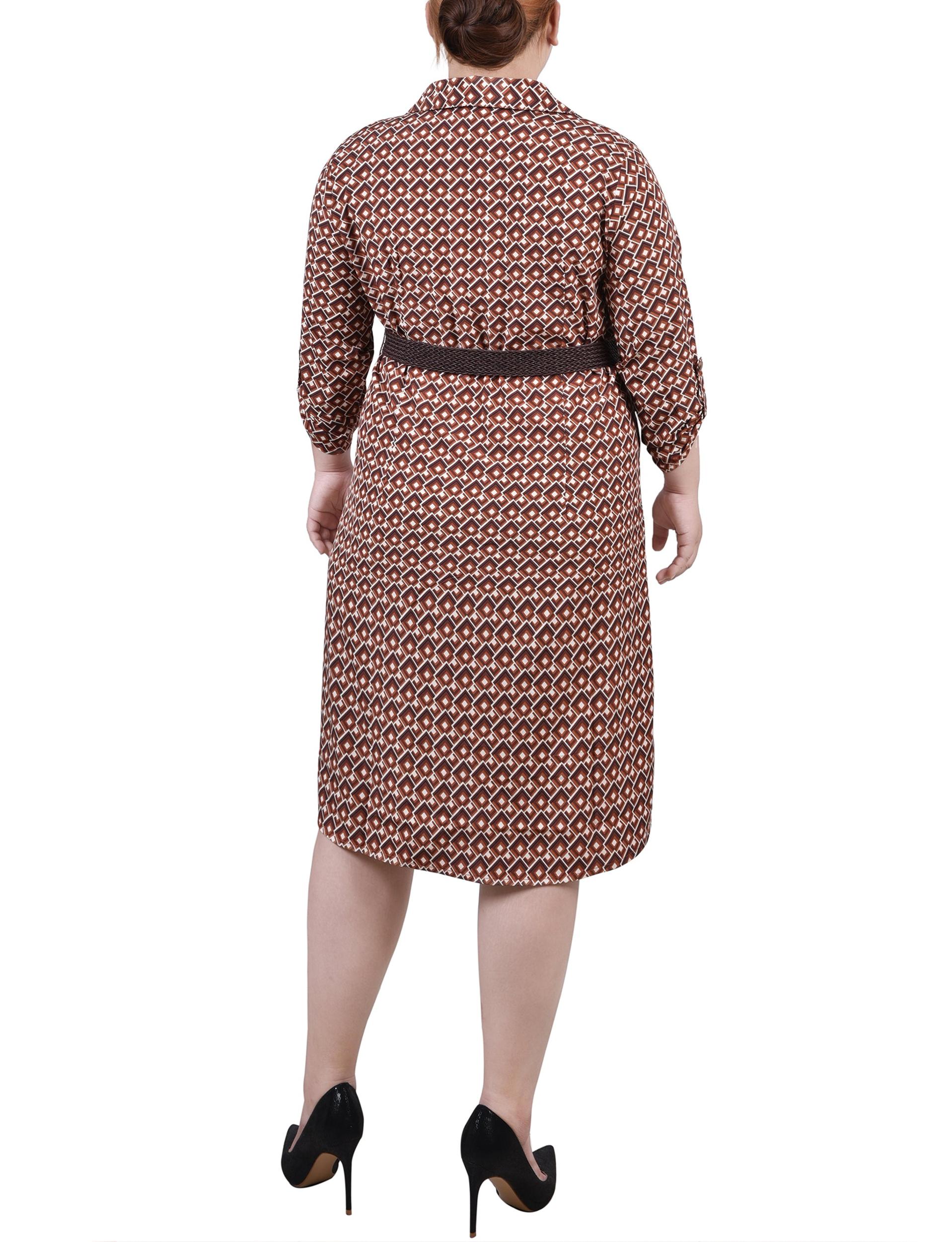 Yellow 3/4 Roll Tab Sleeve Shirtdress - Plus Size Product Image