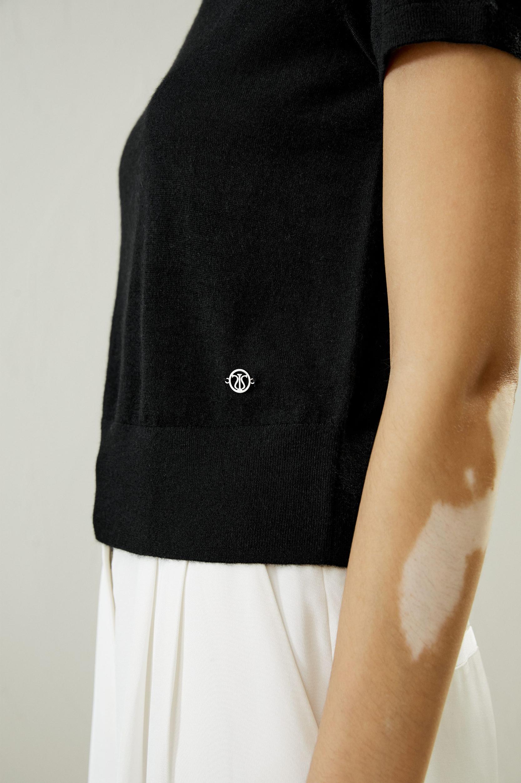 LILYSILK Short Sleeve Cashmere Jumper for Women Black 100% A-Grade Cashmere Soft Round Neck T-Shirt M Product Image