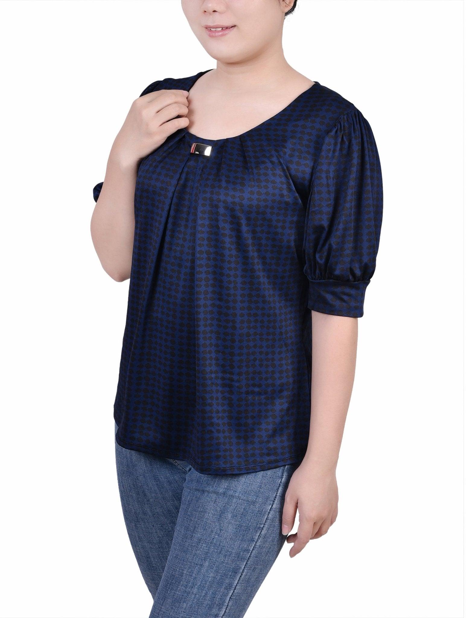 Estate Blue Snowpop Short Sleeve Balloon Sleeve Top - Petite Product Image