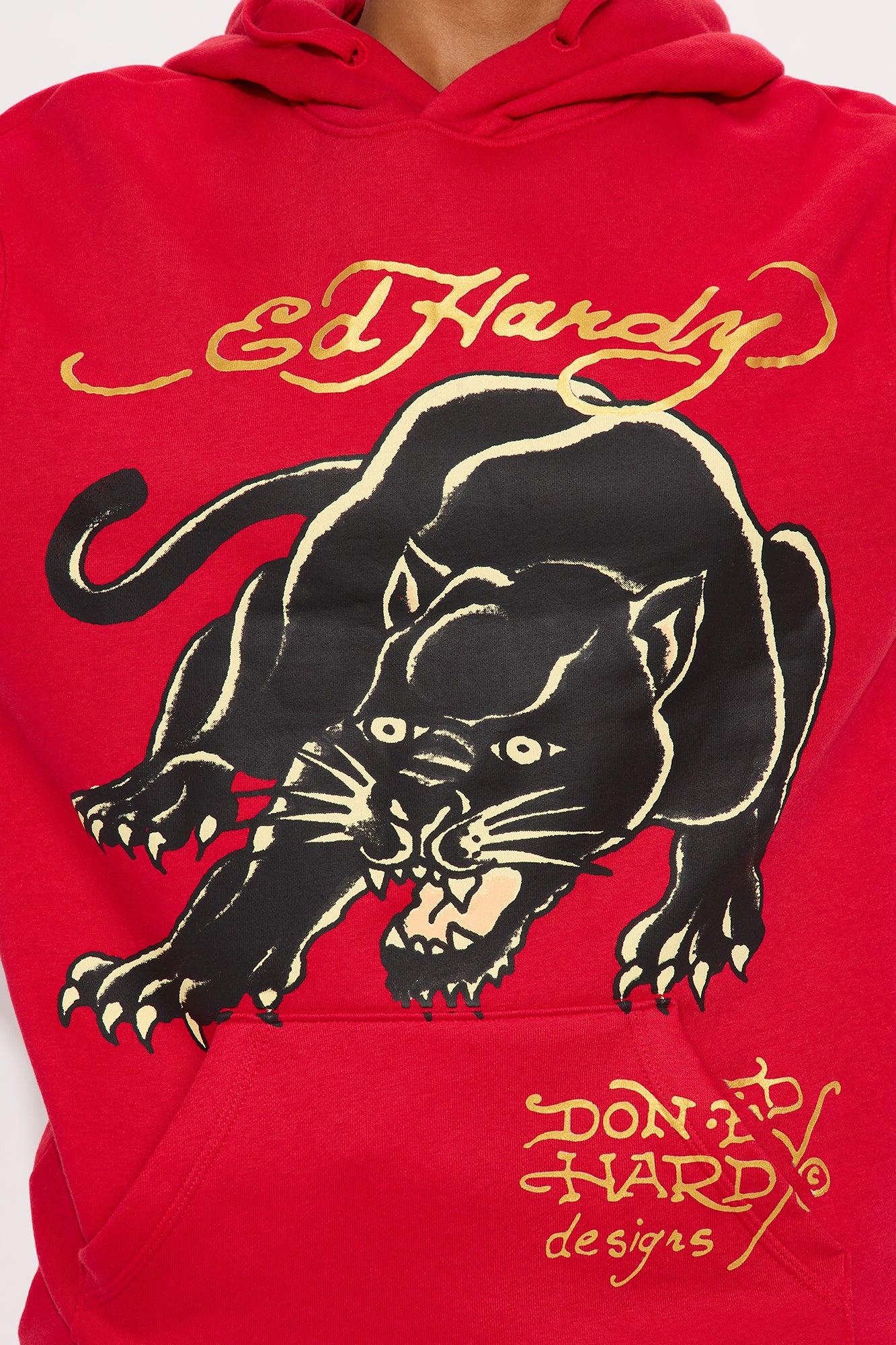 Ed Hardy Black Panther Oversized Hoodie - Red Female Product Image