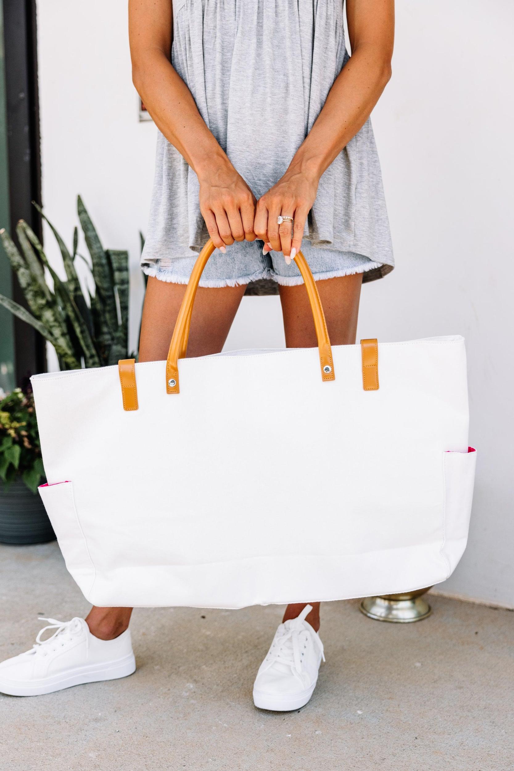 Travel Fun Cream White Tote Bag Female Product Image