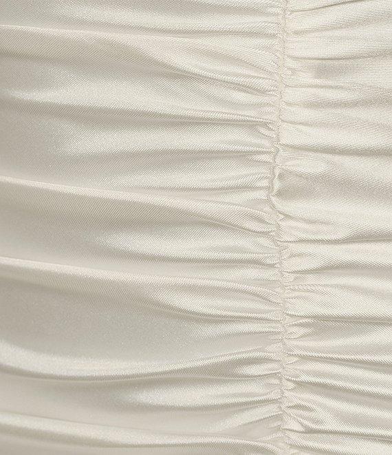 Honey and Rosie Sweetheart Drape Neck Illusion Mesh Corset Front Slit Long Dress Product Image