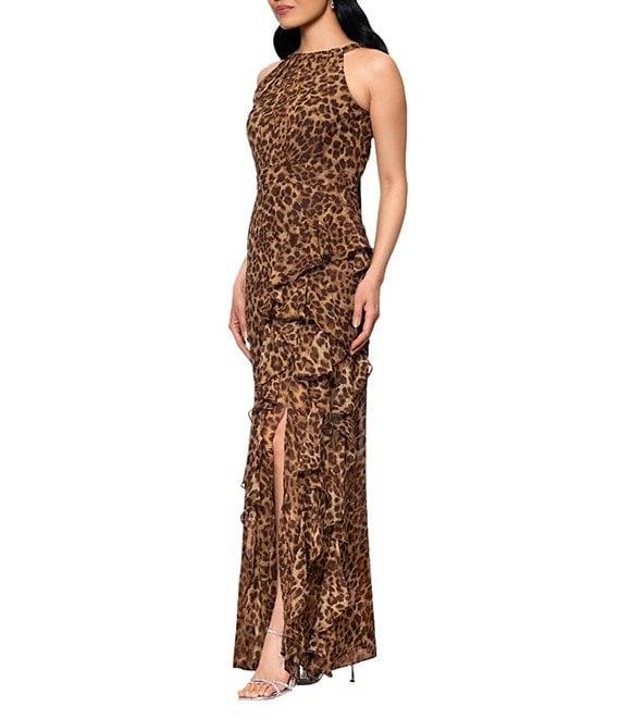 Betsy & Adam Halter Neck Leopard Print Maxi Dress Product Image