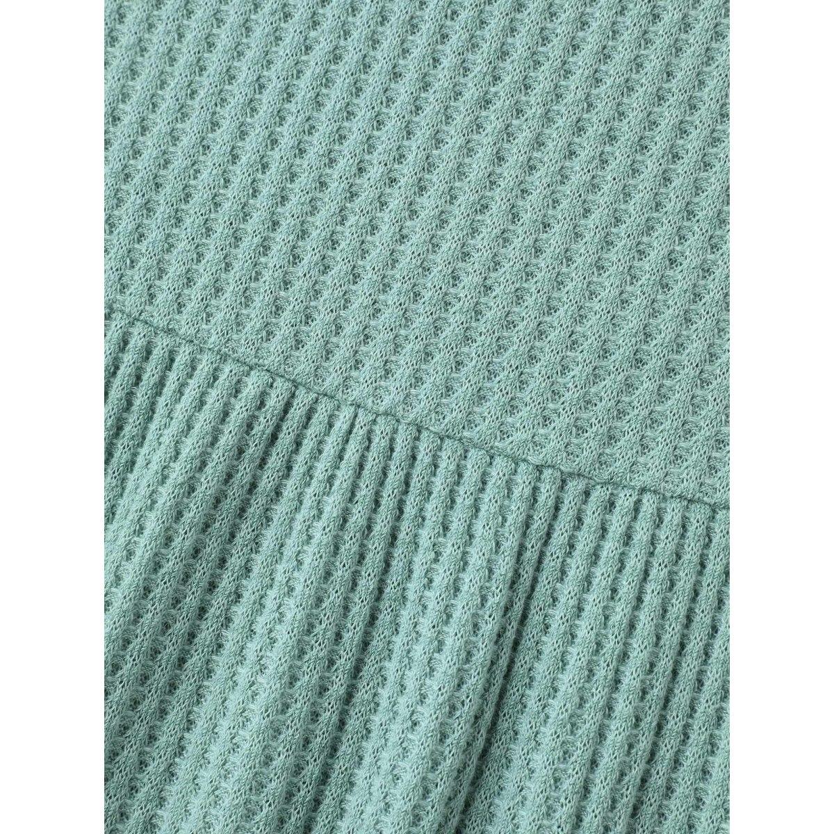 Plus Size Waffle Lotus Leaf Hem T-Shirt Turquoise Women Texture Round Neck Everyday-Casual T-shirts BloomChic 18-20/2X Product Image