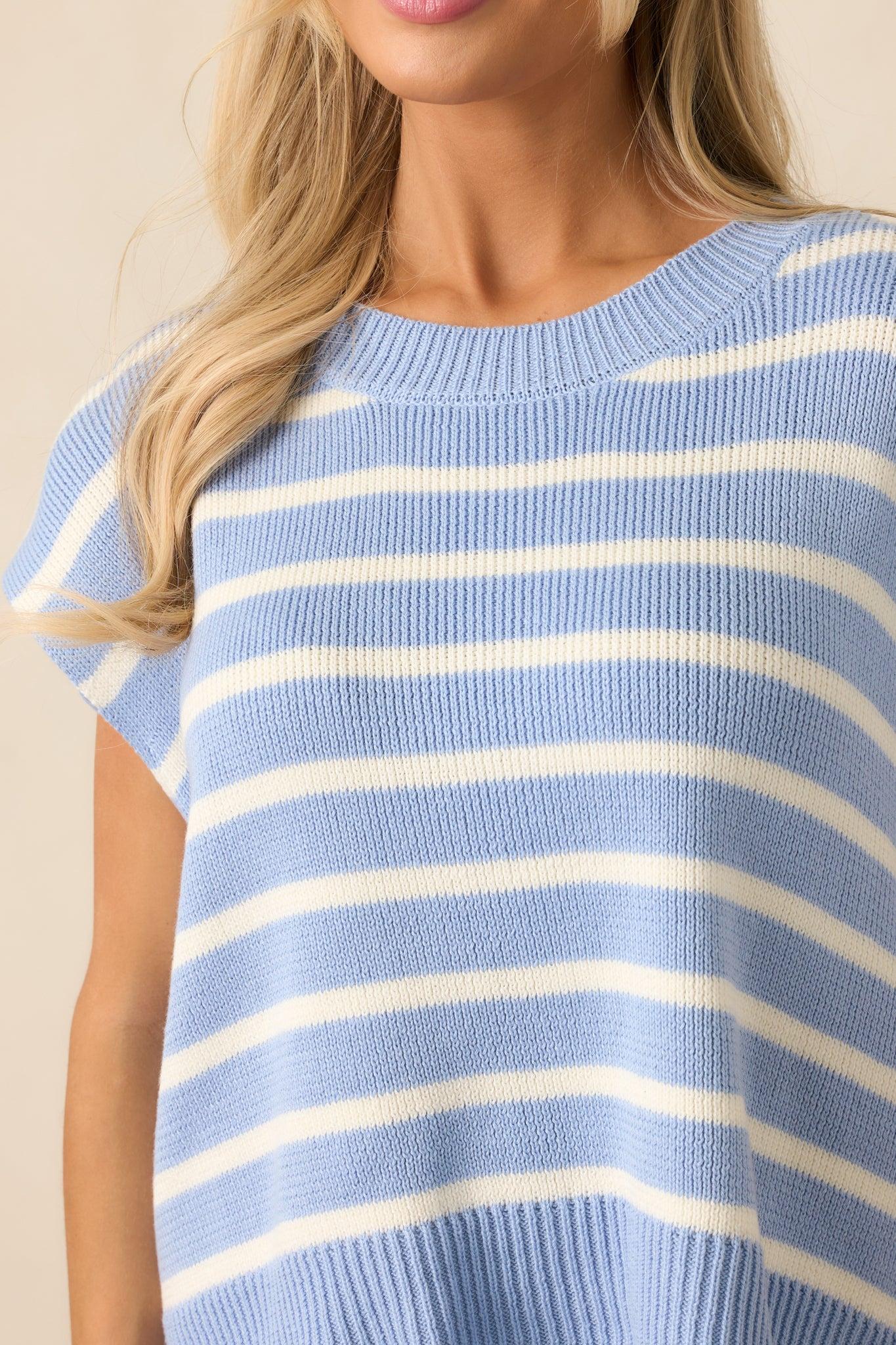 Daring Diva Light Blue Stripe Oversized Sweater Vest Product Image