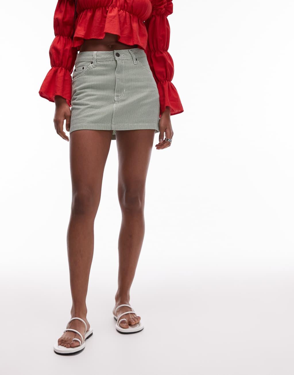 Topshop denim pelmet mini skirt in green stripe Product Image