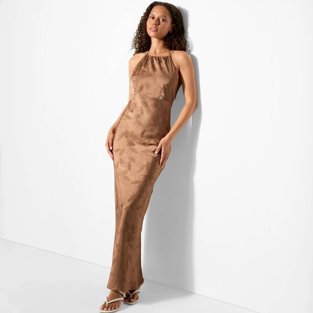 Women's Jacquard Maxi Empire Waist Dress - Wild Fable™ Brown Floral Product Image