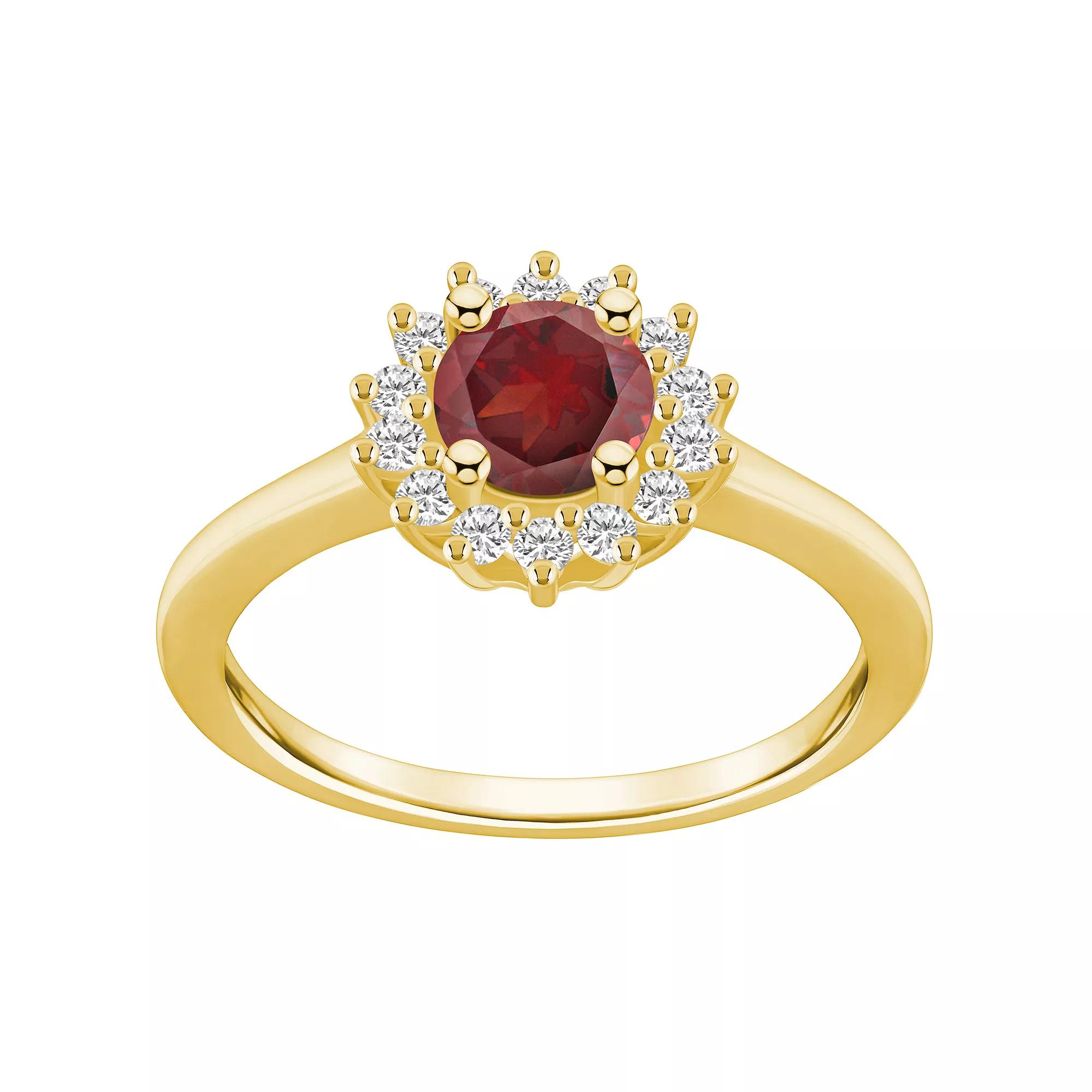Alyson Layne 14k Gold Garnet & 1/4 Carat T.W. Diamond Halo Ring, Womens Red Product Image