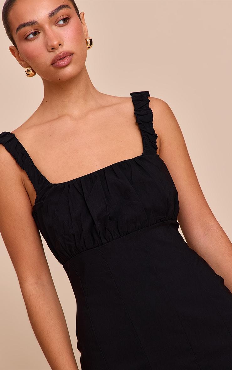 Black Stretch Woven Scoop Neck Ruched Bust Shift Dress Product Image