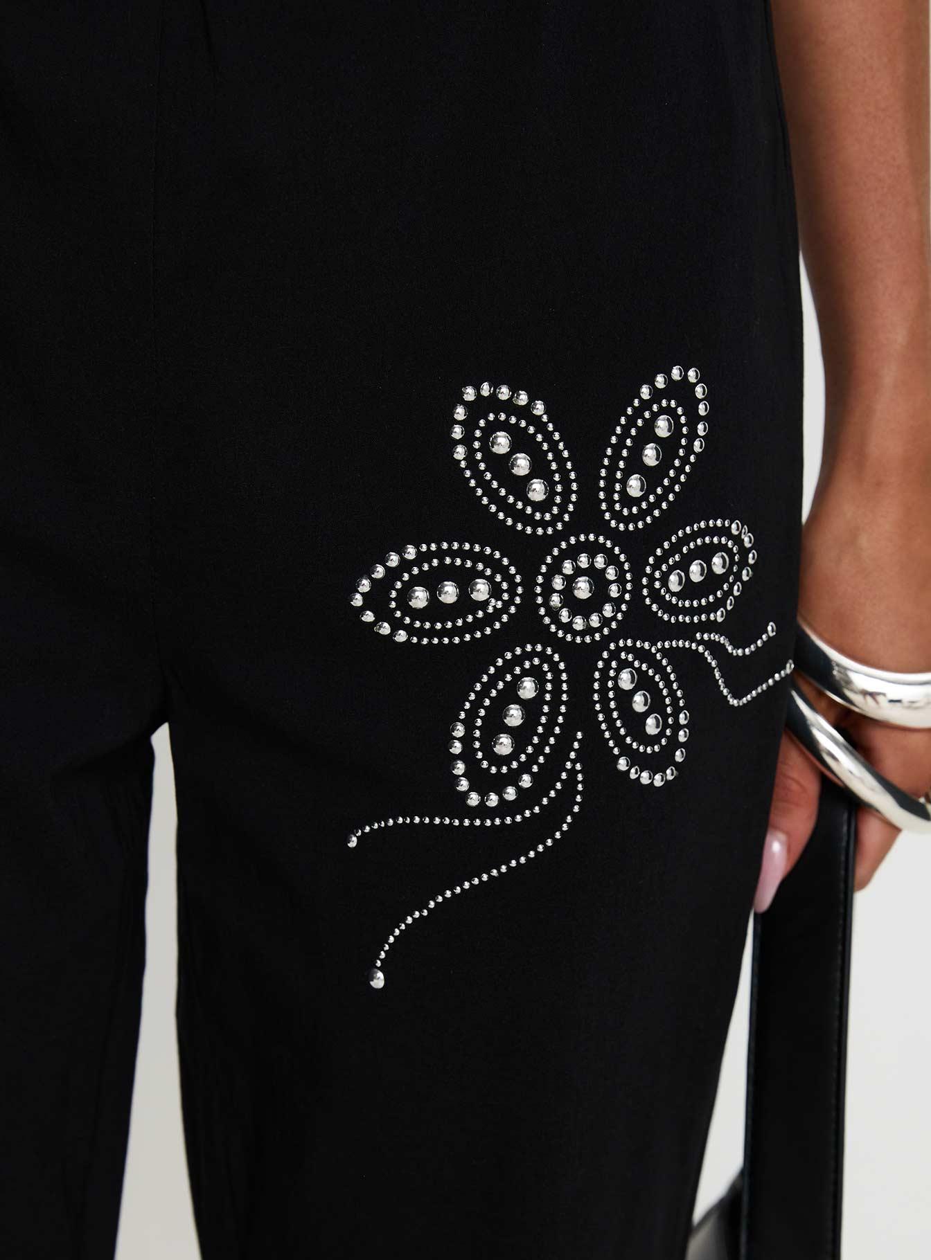 Quotation Diamante Flare Pants Black Product Image