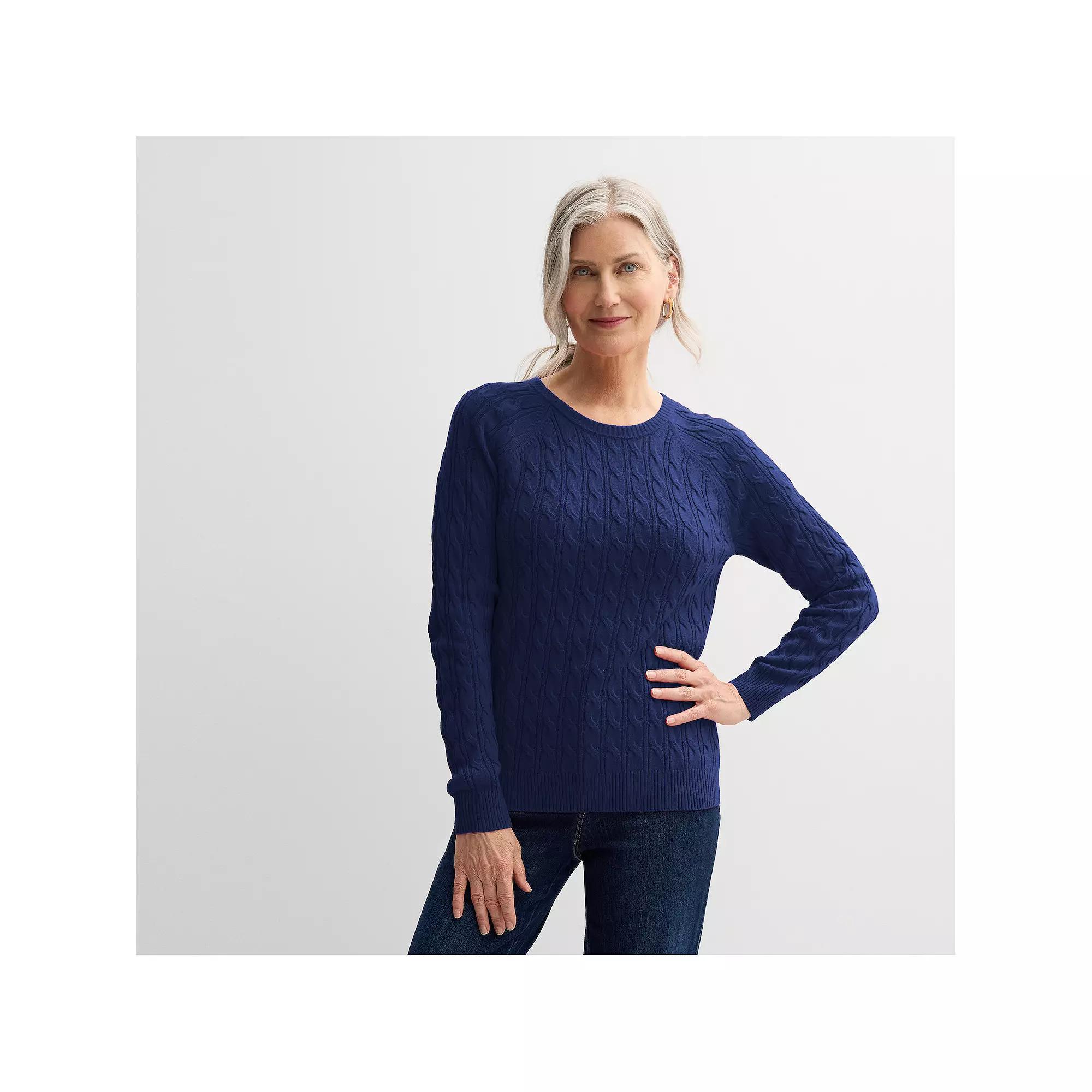 Petite Croft & Barrow® The Extra Soft Cabled Crewneck Sweater, Women's,  Product Image