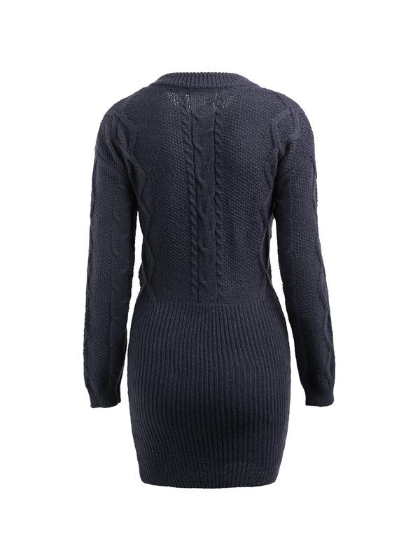 Vintage Cable Knit Long Sleeve Knit Mini Dress Product Image