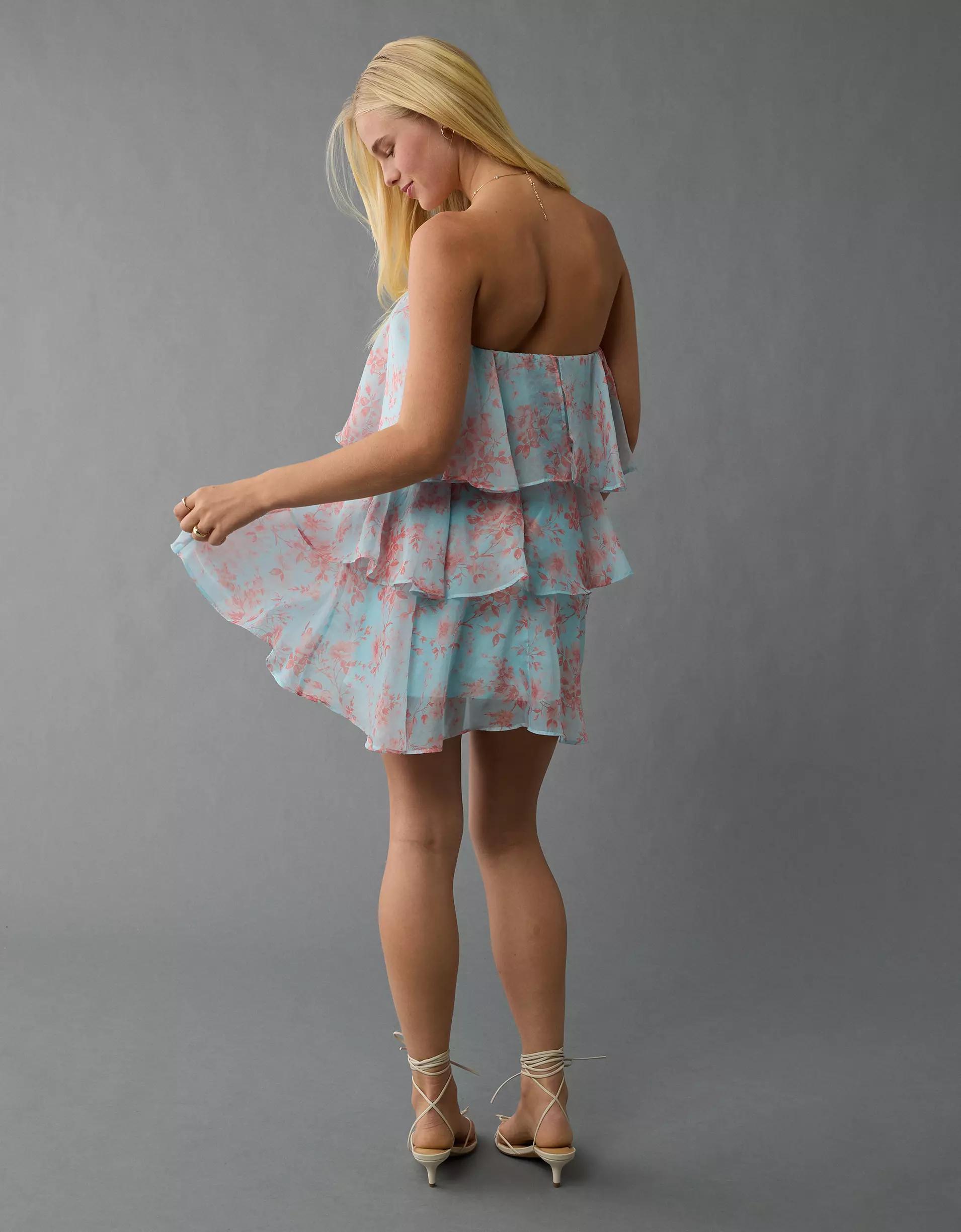 AE Strapless Ruffle Tiered Mini Dress Product Image