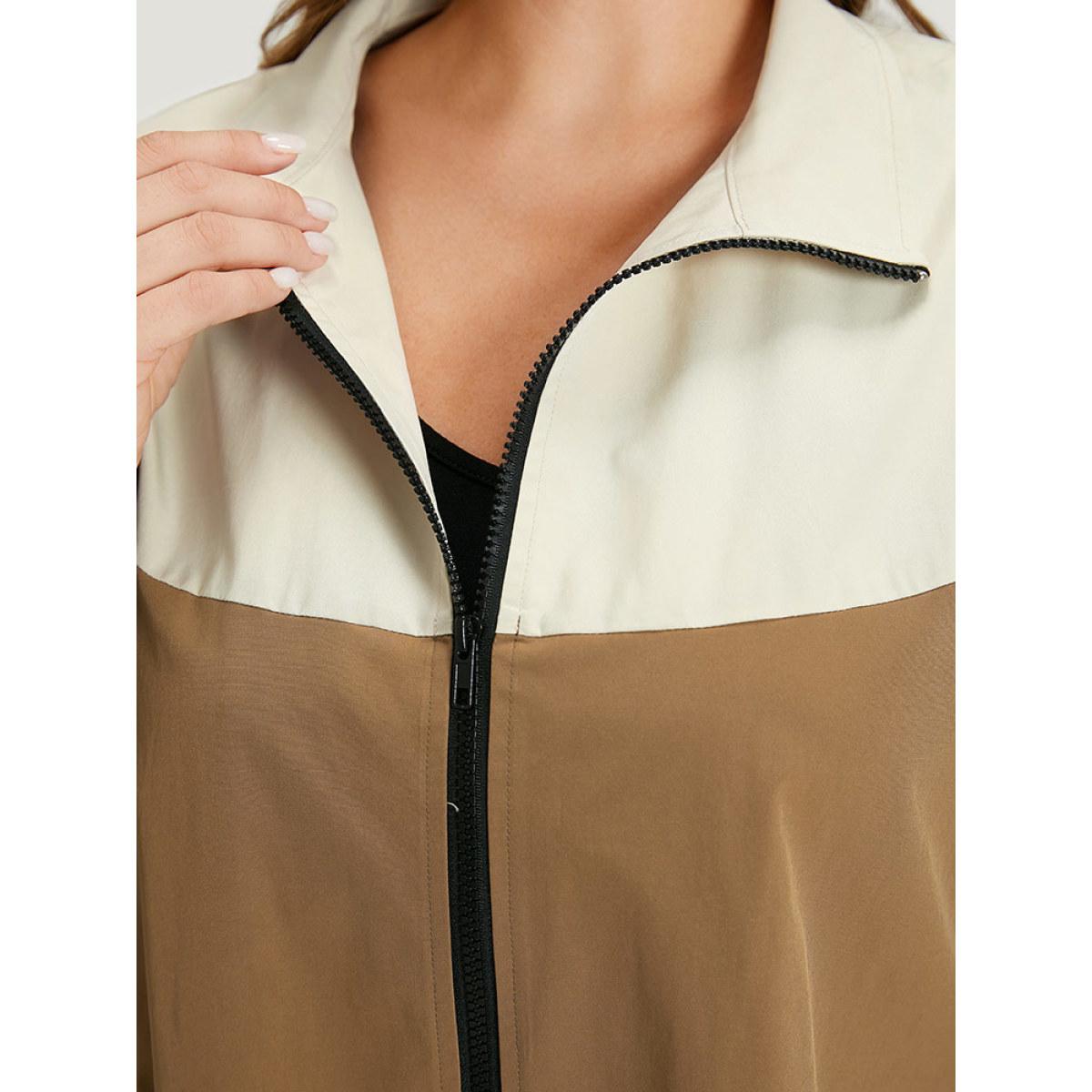 Plus Size Colorblock Contrast Zipper Pocket Elastic cuffs Coat Women Multicolor Casual Elastic cuffs Ladies Dailywear Winter Coats BloomChic 10/M Product Image