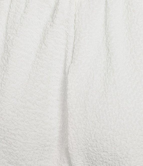 Calessa Woven Stripe Split-V-Neck Ruffle Cap Sleeve Embroidered Button-Front Tunic Product Image