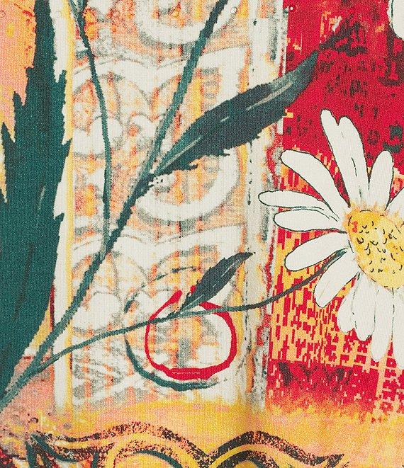 Multiples Embellished Placed Multi Print Boat Neck 3/4 Flounce Sleeve Knit Top Product Image