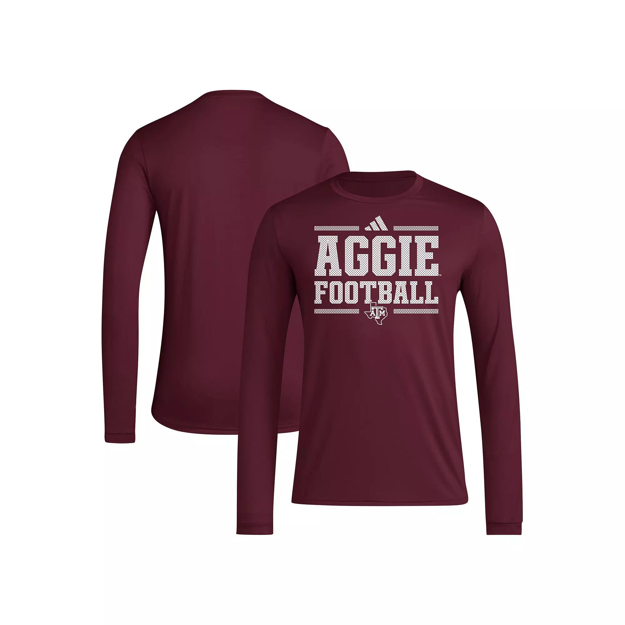 Men's adidas Maroon Texas A&M Aggies Locker Football Pre-Game AEROREADY Long Sleeve T-Shirt, Size: 2XL, Red Product Image