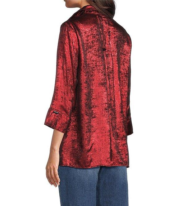 Ali Miles Shimmer Wire Collar 3/4 Sleeve Button Front Tunic Product Image