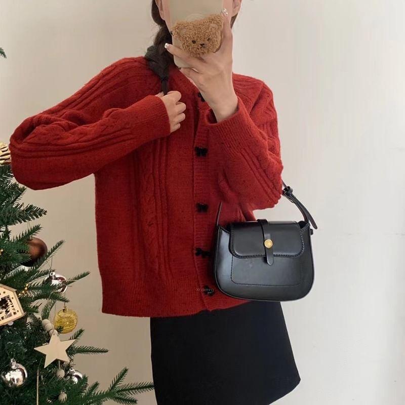 Long Sleeve Bow Button Loose-Fit Cardigan Product Image