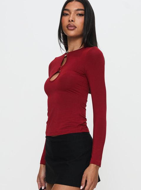 Orlaith Cut Out Long Sleeve Top Burgundy Product Image