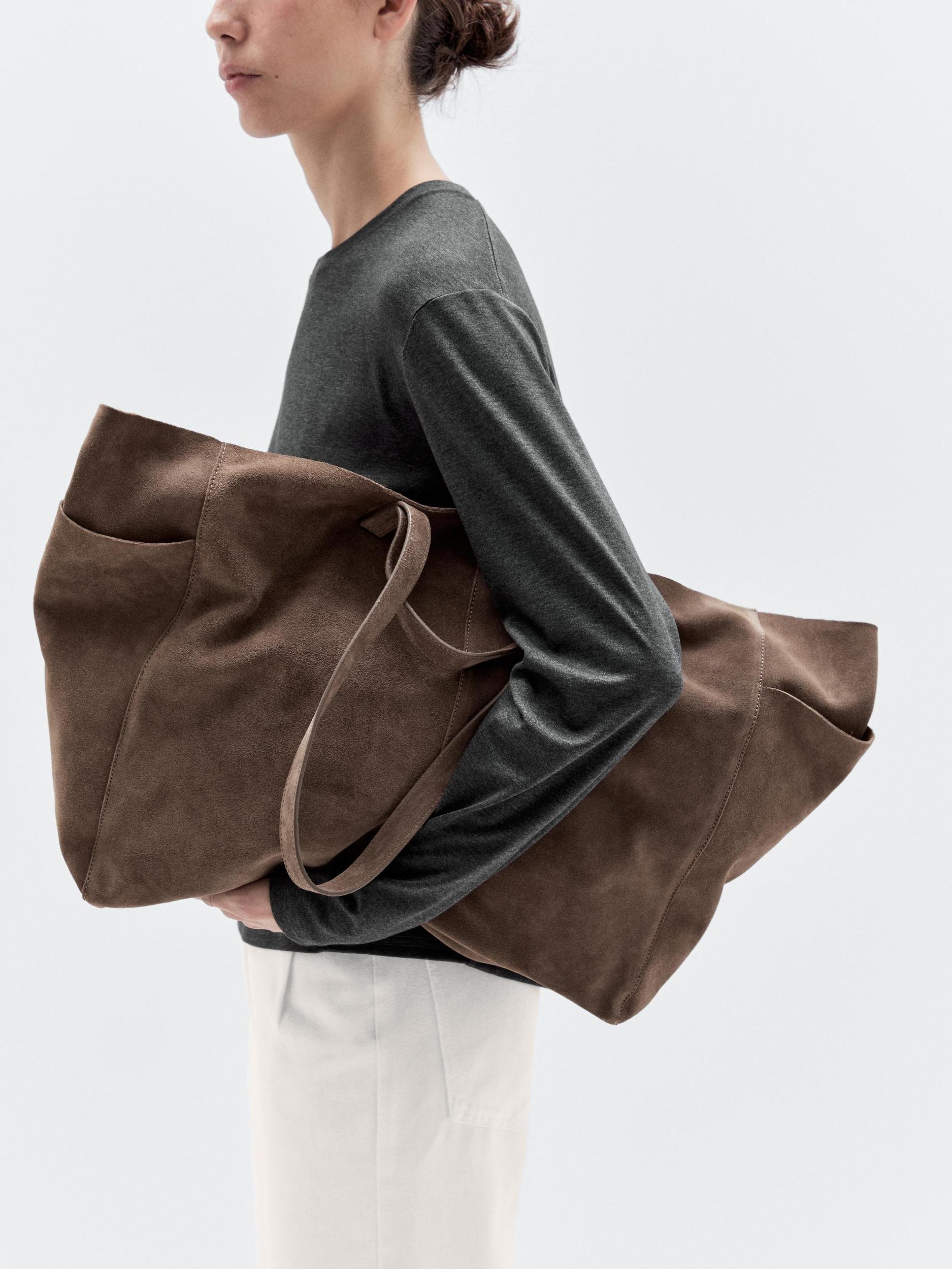 Leather and split leather maxi shopper bag Product Image