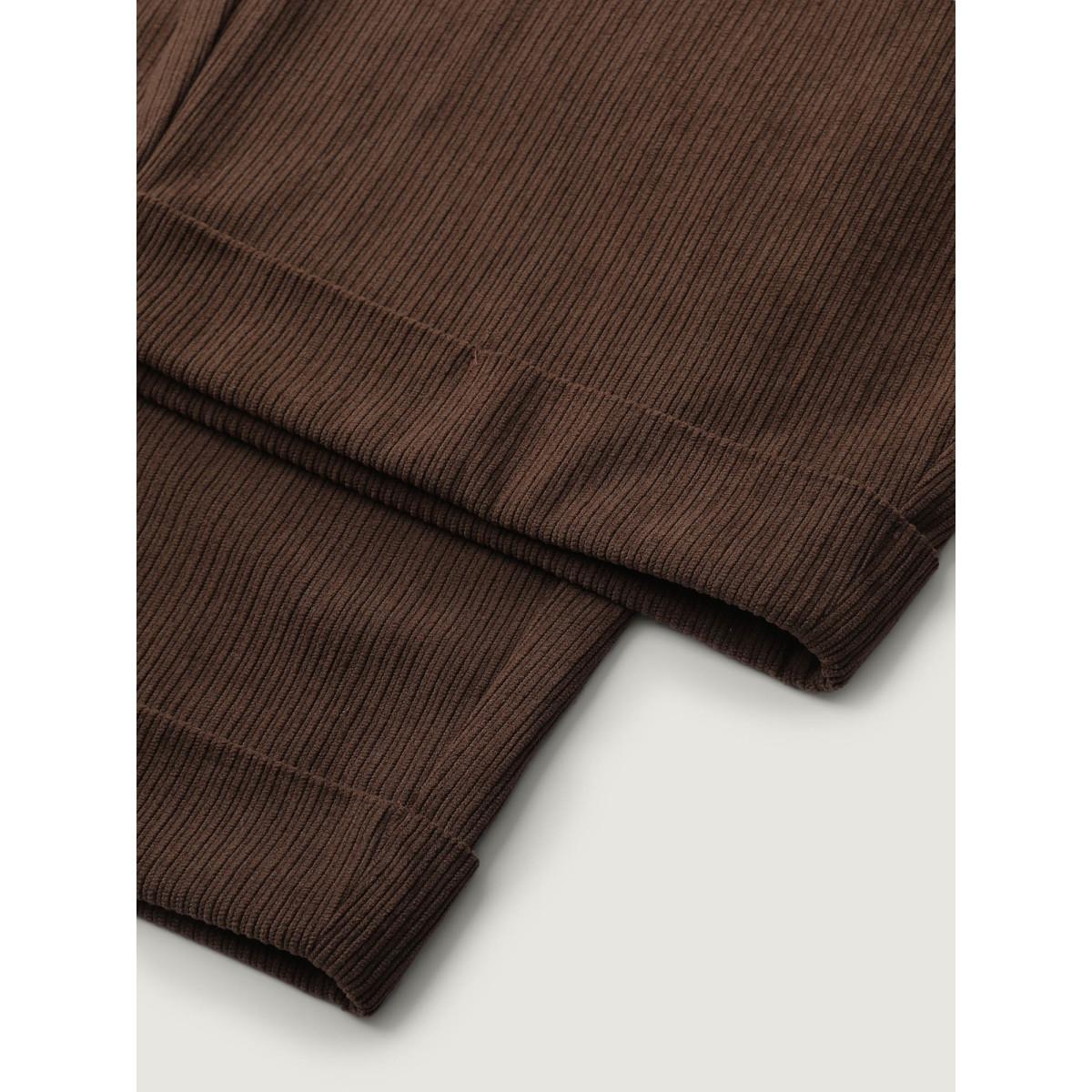 Plus Size Textured Rolled Cuffs Straight Leg Pants Women DarkBrown Leisure Loose Mid Rise Casual Pants BloomChic 30/6X Product Image