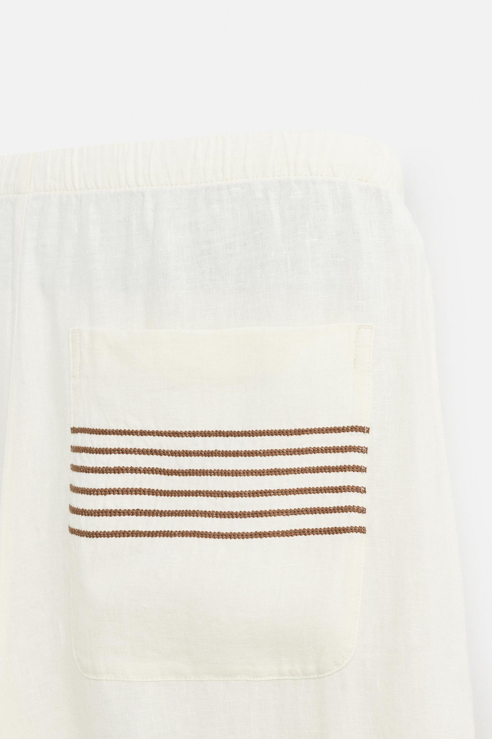 100% LINEN EMBROIDERED PANTS Product Image