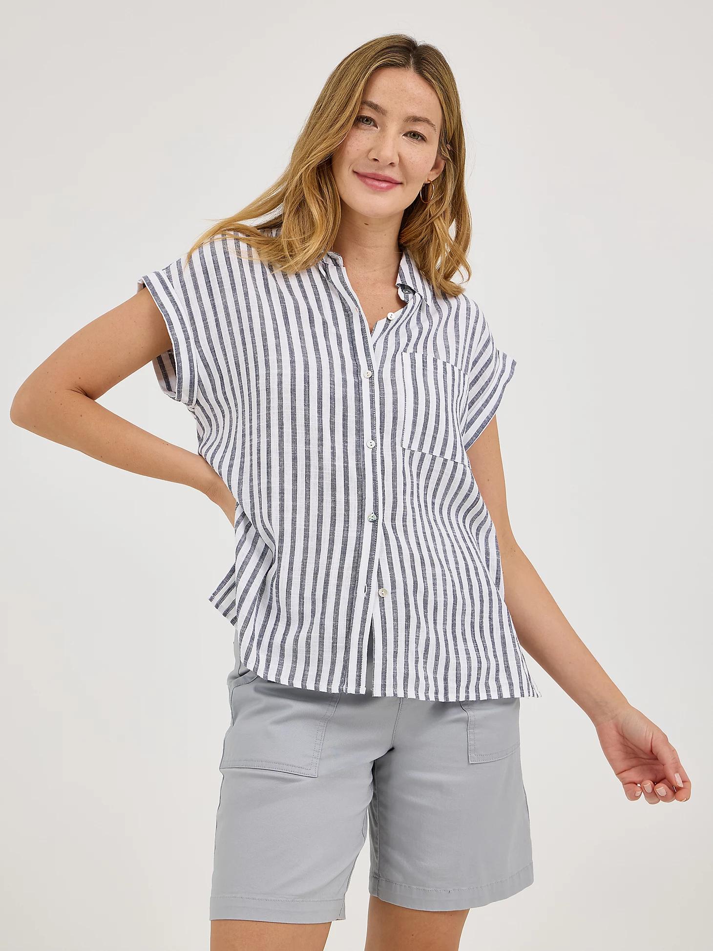 Women's Stripe Linen Button Down Shirt | Women's Tops | Lee® Product Image