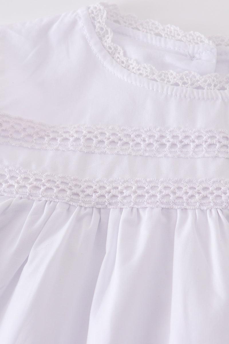 Premium white floral embroidery ruffle dress Product Image