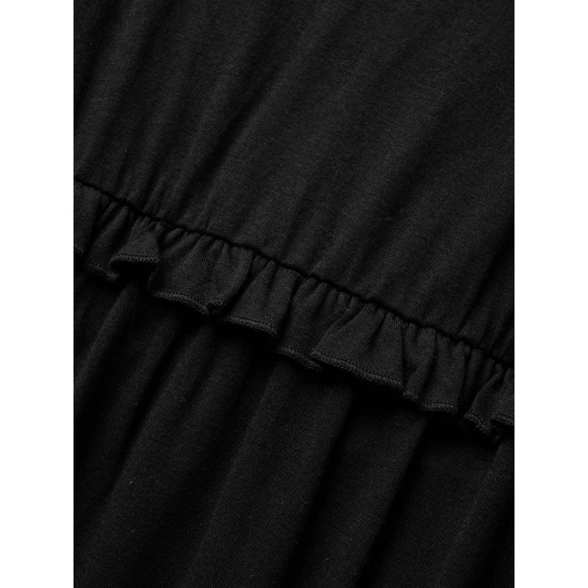 Plus Size Black V Neck Lace Panel Frill Trim Jumpsuit Women Resort Short sleeve V-neck Vacation Loose Jumpsuits BloomChic 26/4X Product Image