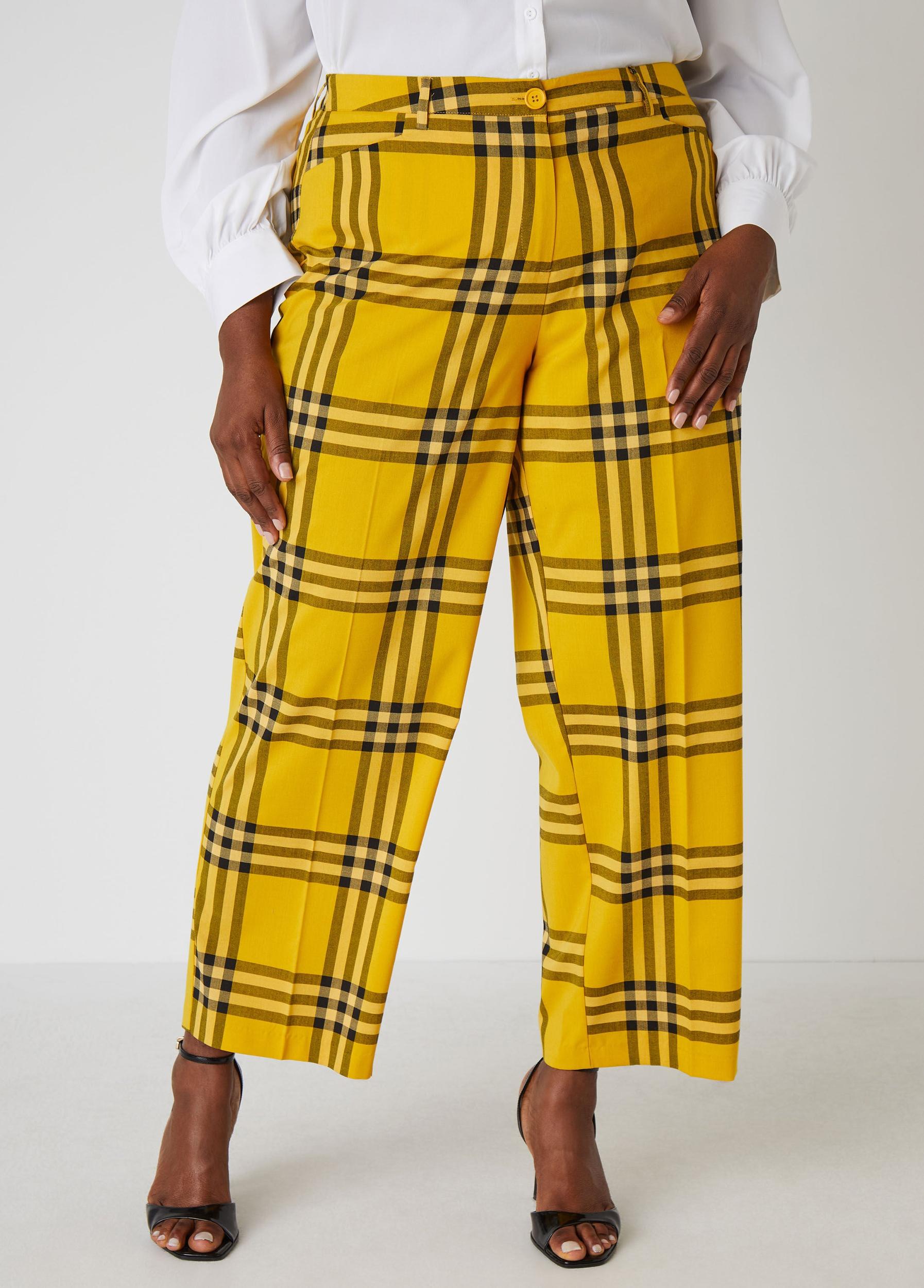 Plaid High Rise Twill Trousers Product Image