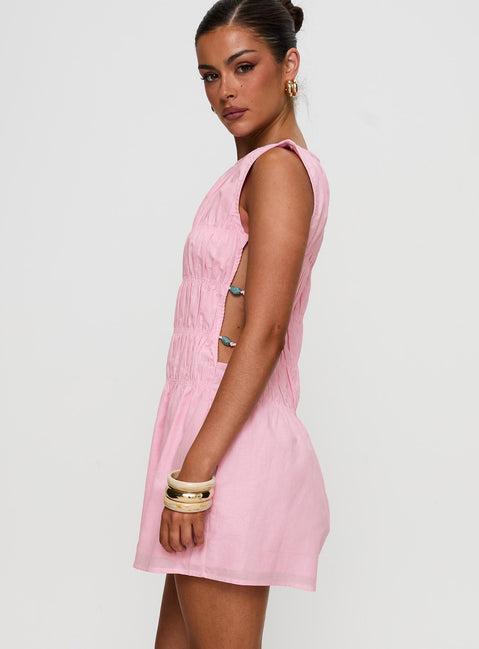 Evony Shirred Mini Dress Pink Product Image