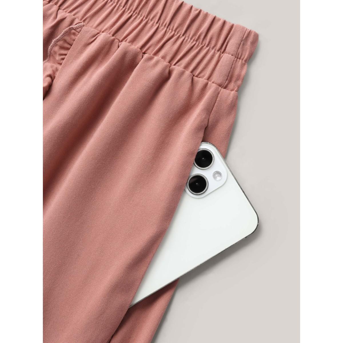 Plus Size Lotus Leaf Edge Solid Wide-Leg Pants Women Rouge Boho Wide Leg Mid Rise Vacation Pants BloomChic 12/L Product Image