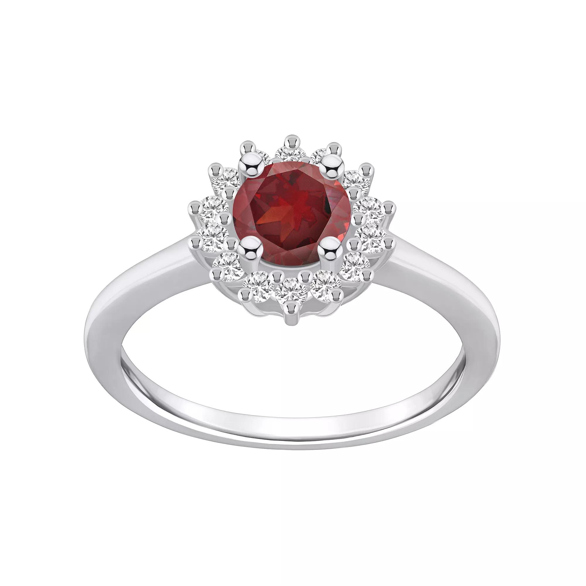 Alyson Layne 14k Gold Garnet & 1/4 Carat T.W. Diamond Halo Ring, Womens Red Product Image