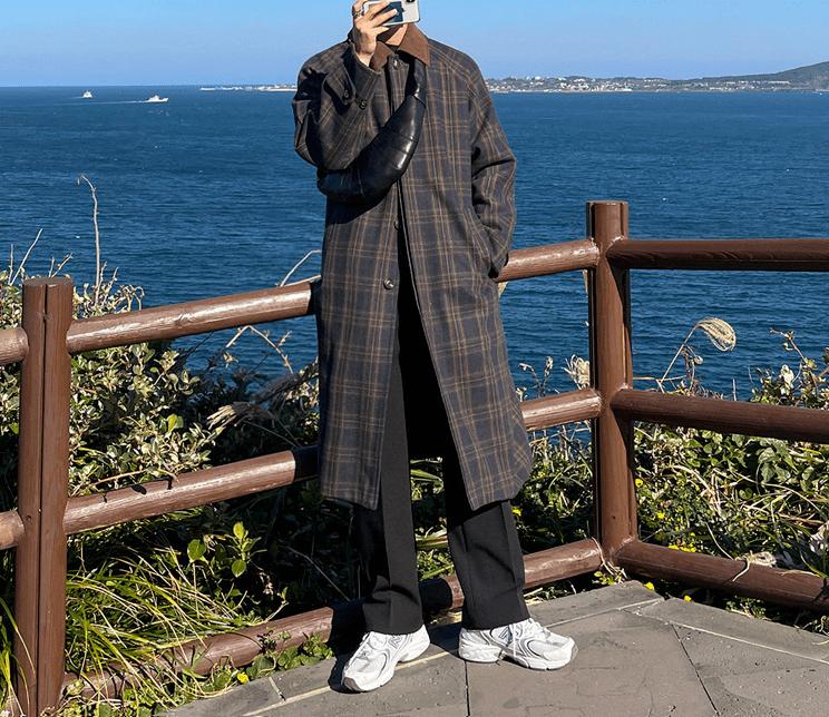 RT No. 3284 CORDUROY COLLAR PLAID COAT JK Product Image