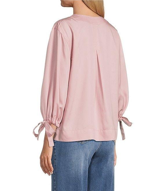 Westbound Woven 3/4 Tie Sleeve V-Neck Top Product Image