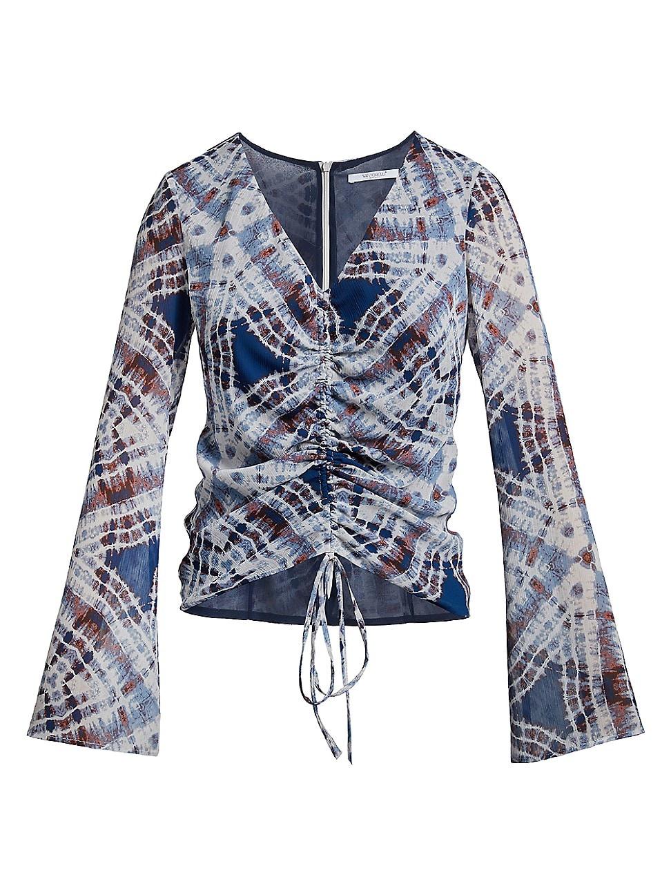 Womens Ruched Tie-Dyed Crepe Blouse Product Image