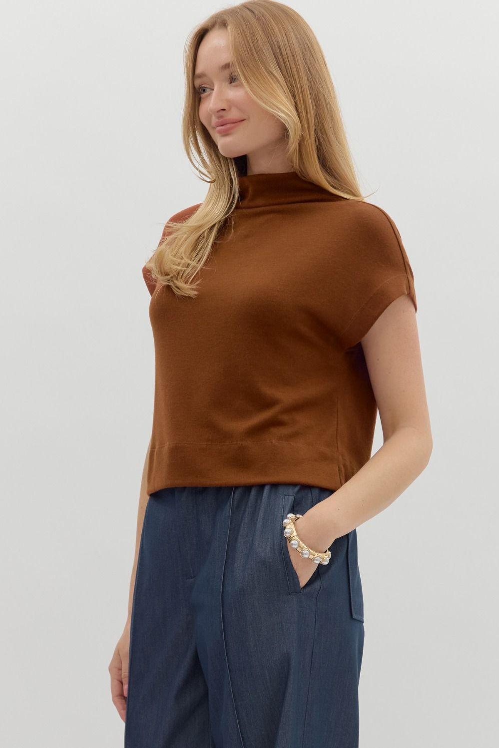Rust Mock Neck Pullover Product Image