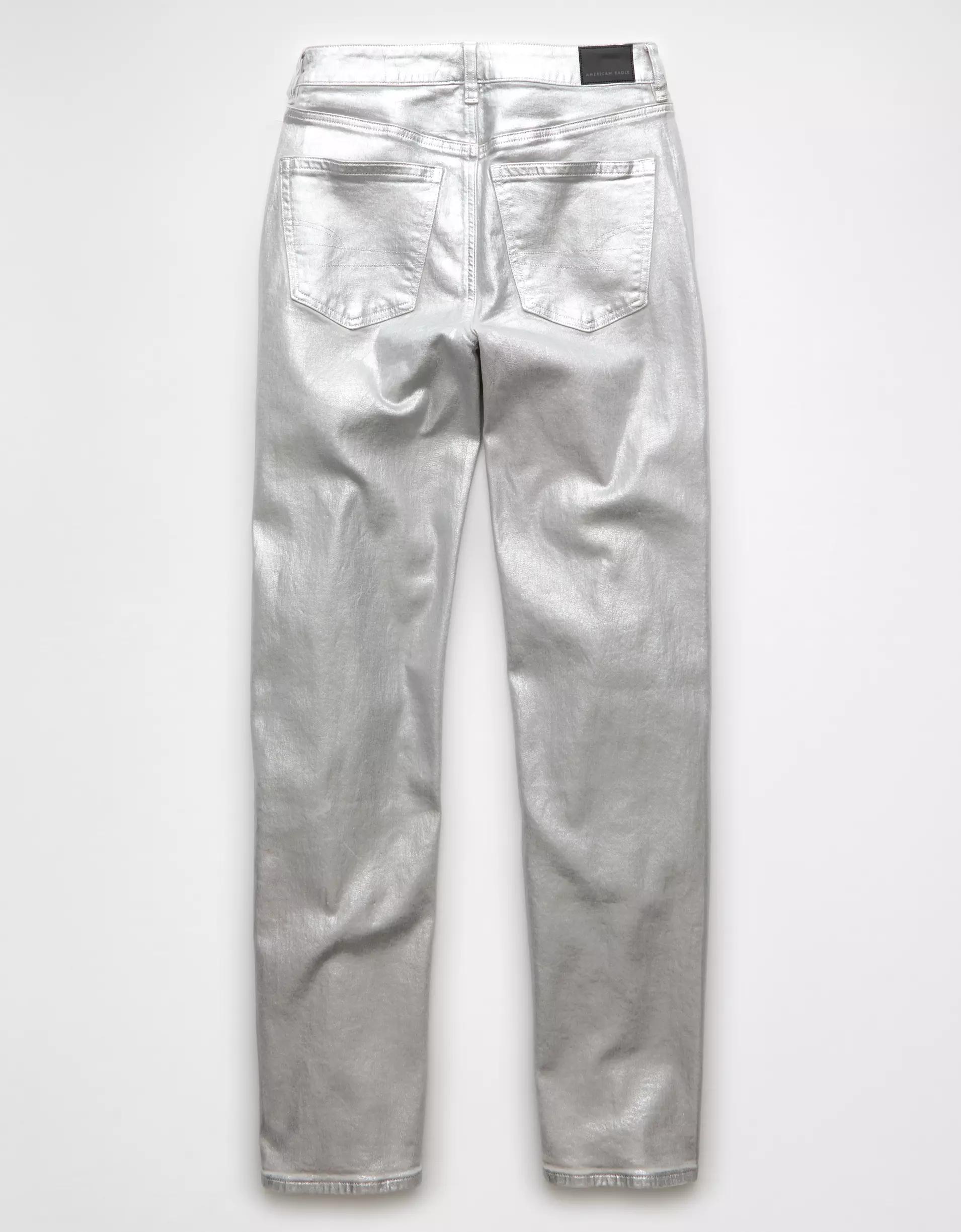 AE Stretch Metallic Super High-Waisted Baggy Straight Jean Product Image