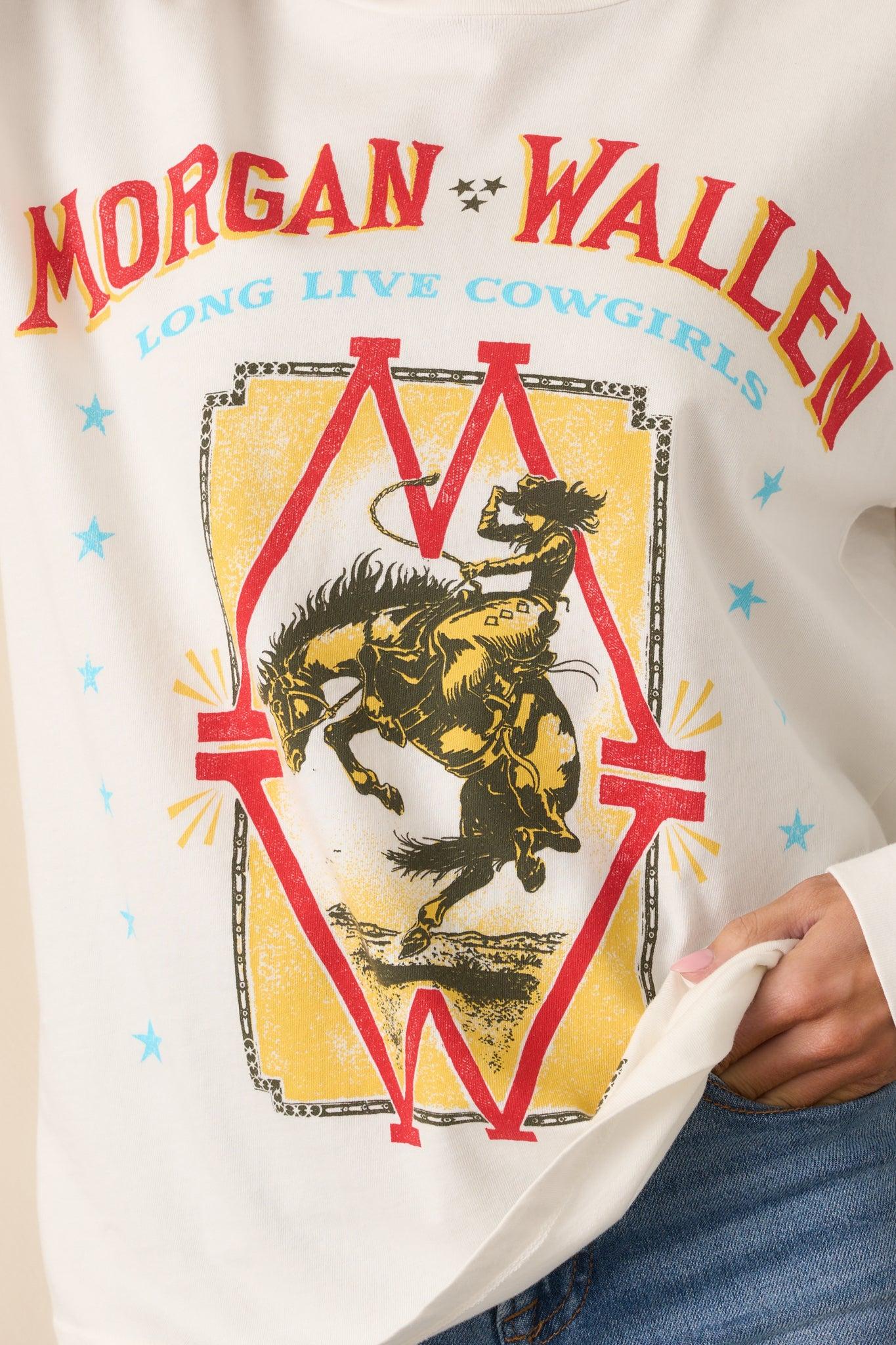 Morgan Wallen Long Live Cowgirls White Relaxed Long Sleeve Tee Product Image