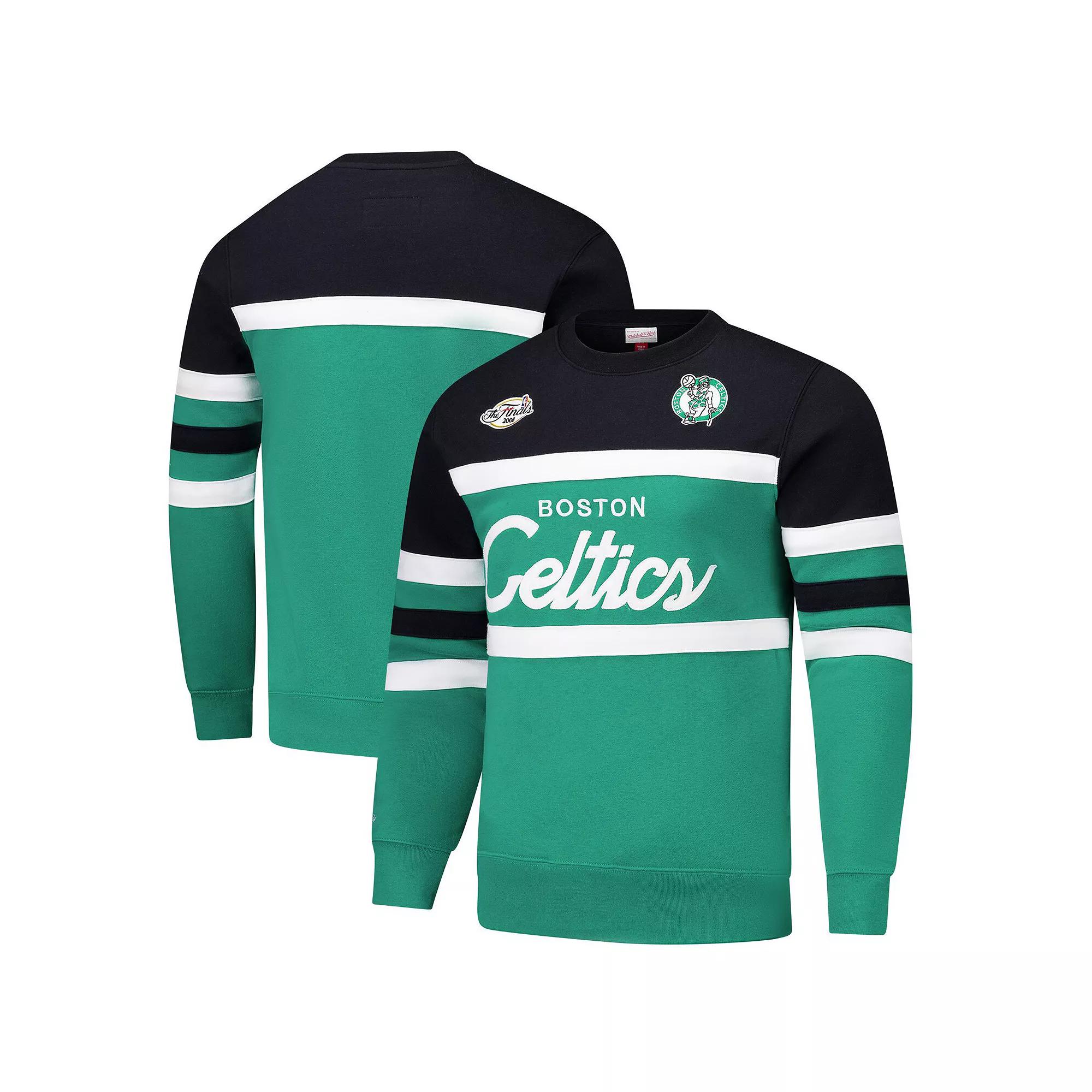 Men's Mitchell & Ness Kelly Green/Black Boston Celtics Hardwood Classics Vintage Logo Head Coach Pullover Sweatshirt, Size: XL Product Image