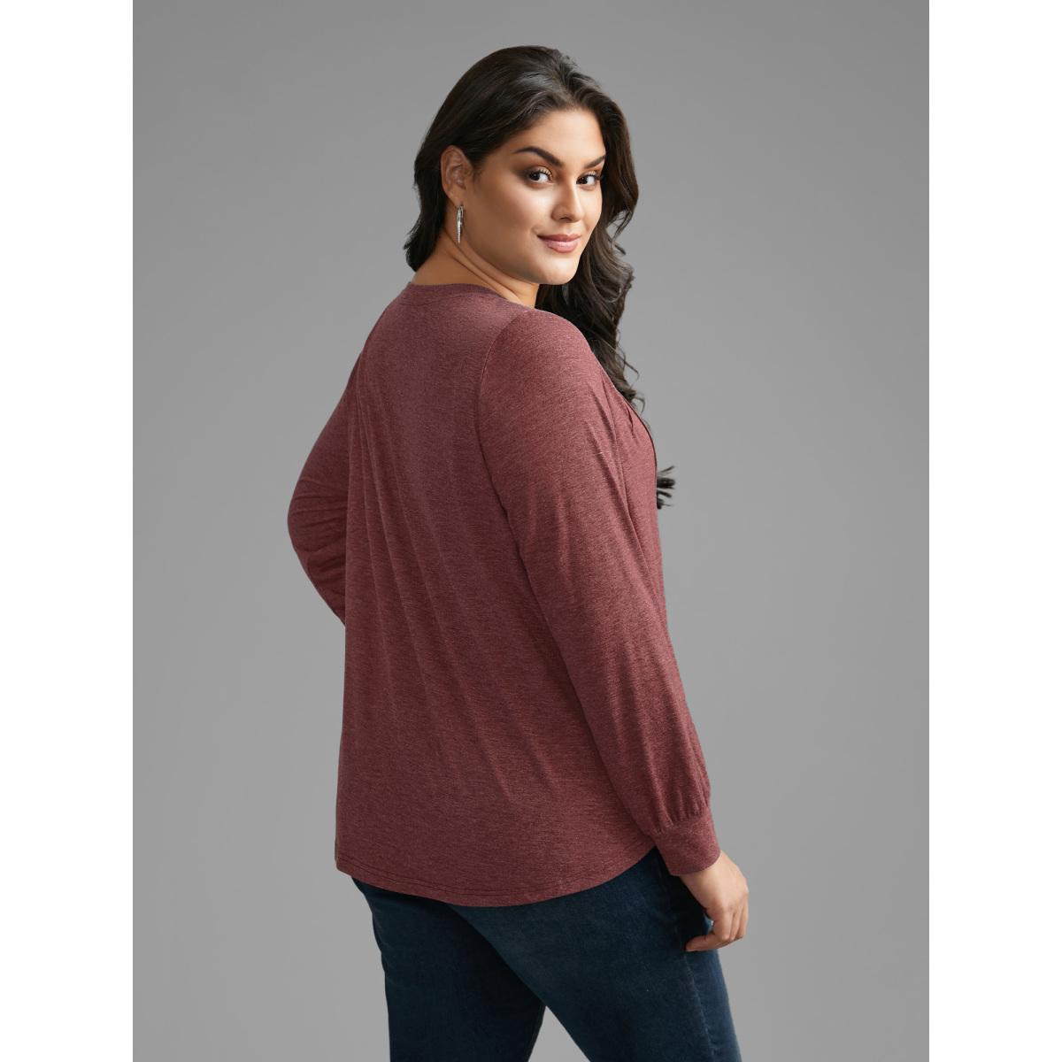 Plus Size Solid Heather Round Neck Pleated T-shirt Russet Women Casual Pleated Round Neck Everyday T-shirts BloomChic 14-16/1X Product Image