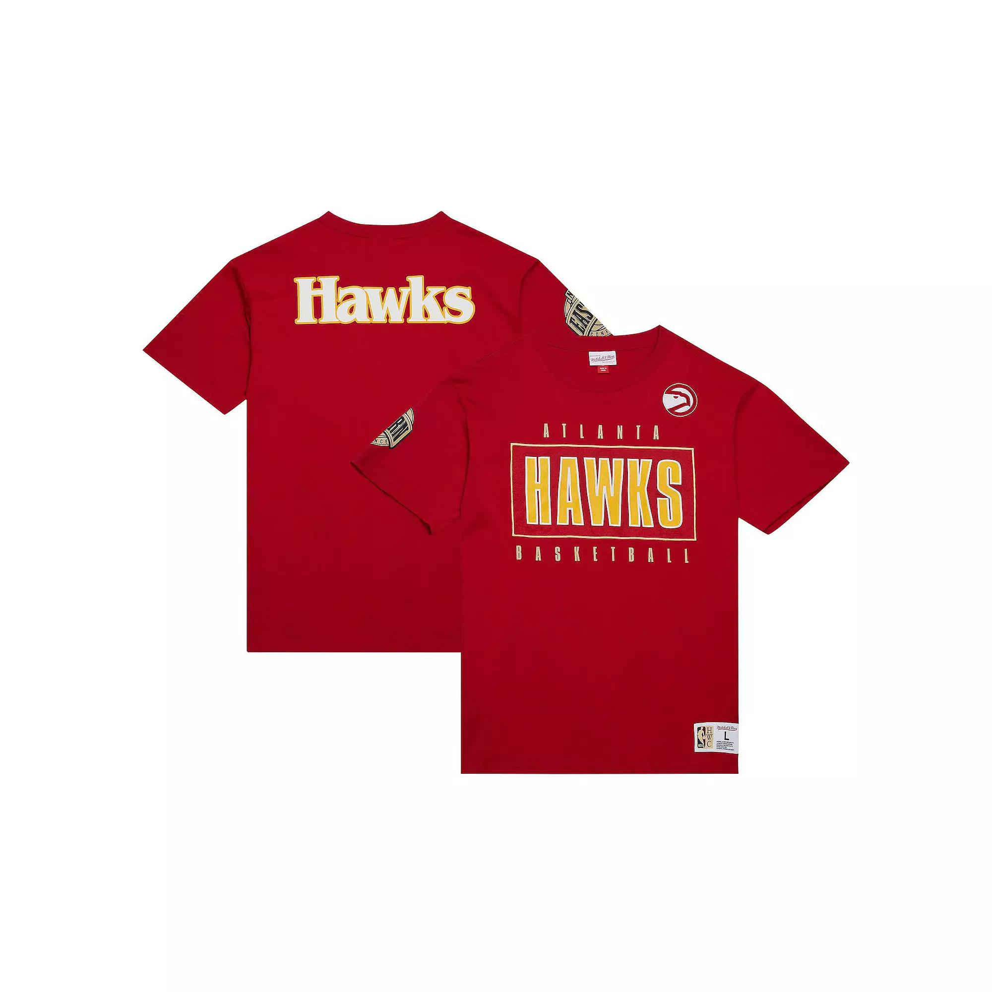 Men's Mitchell & Ness Red Atlanta Hawks Hardwood Classics Team OG 2.0 Premium Vintage Logo T-Shirt,  Product Image