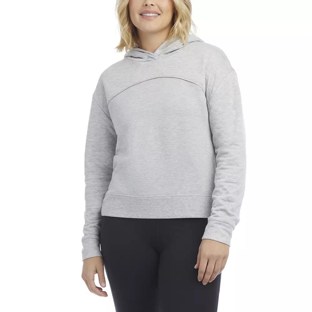 Womens Danskin Quilted Crop Hoodie Light Gray Grey Product Image